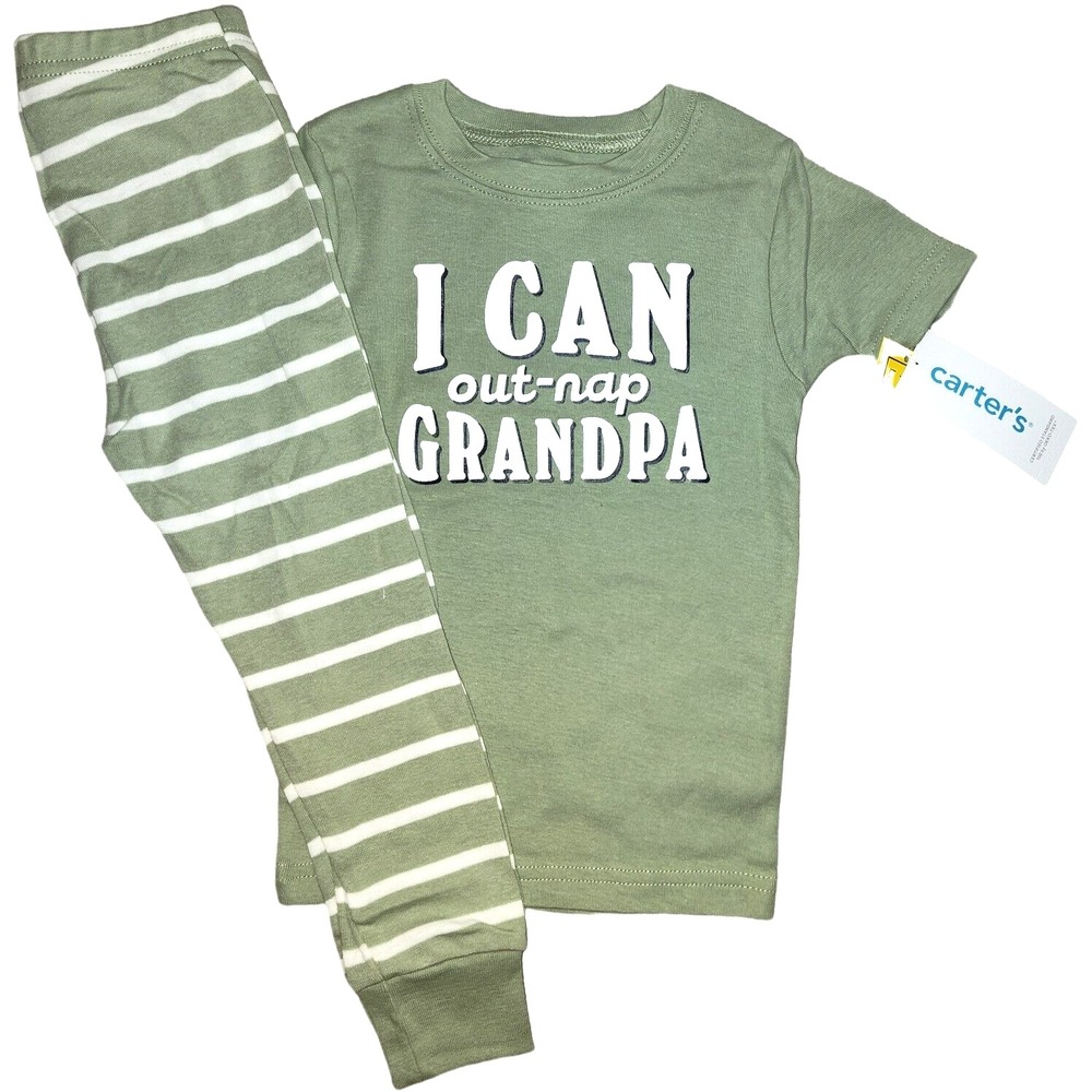 Carter's 3T I Can Out-Nap Grandpa Toddler Pajamas 2pc Cotton Green Unisex